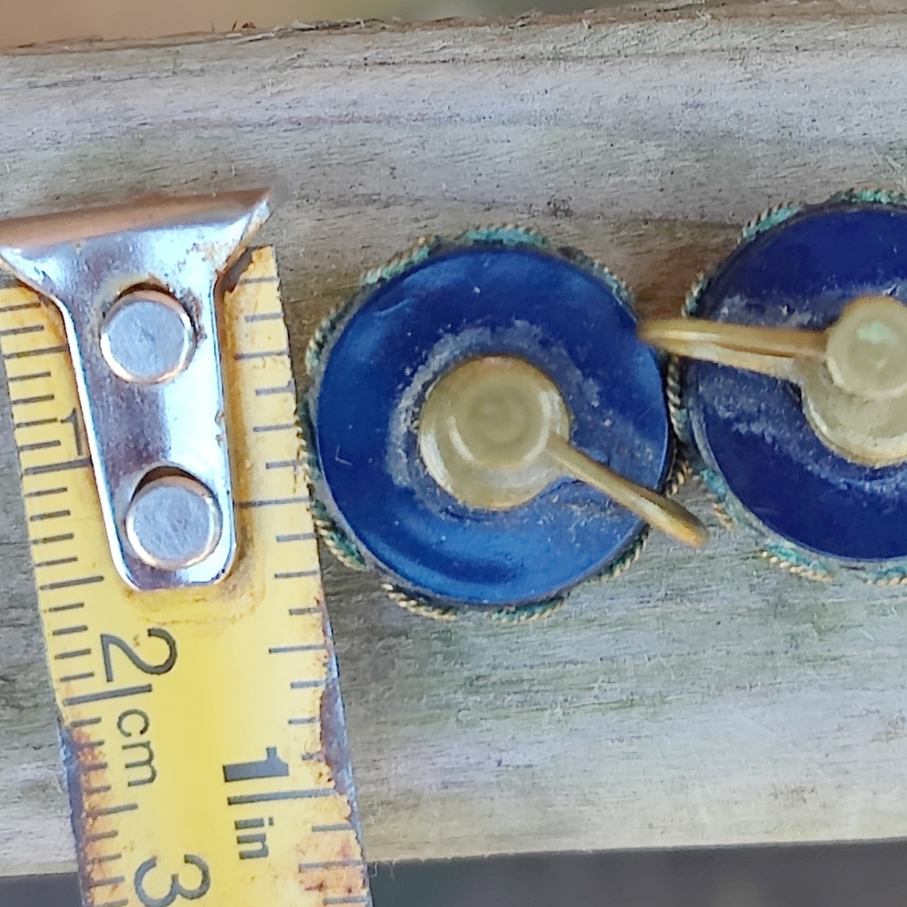 Vintage 1940s Bezel Set Blue Czech Glass Dome Earrings - Picture 5 of 5